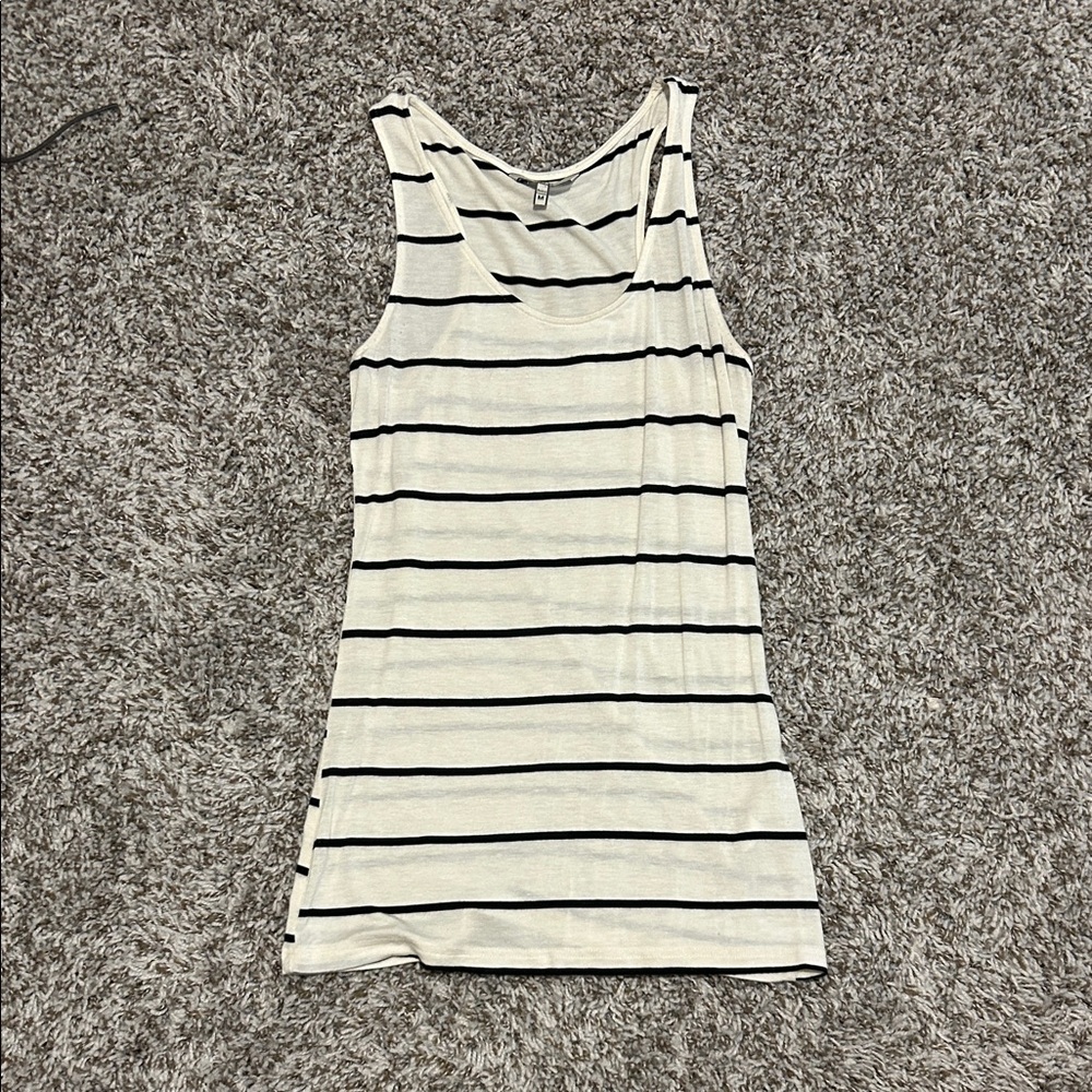 BKE White and Black Striped Tank Top